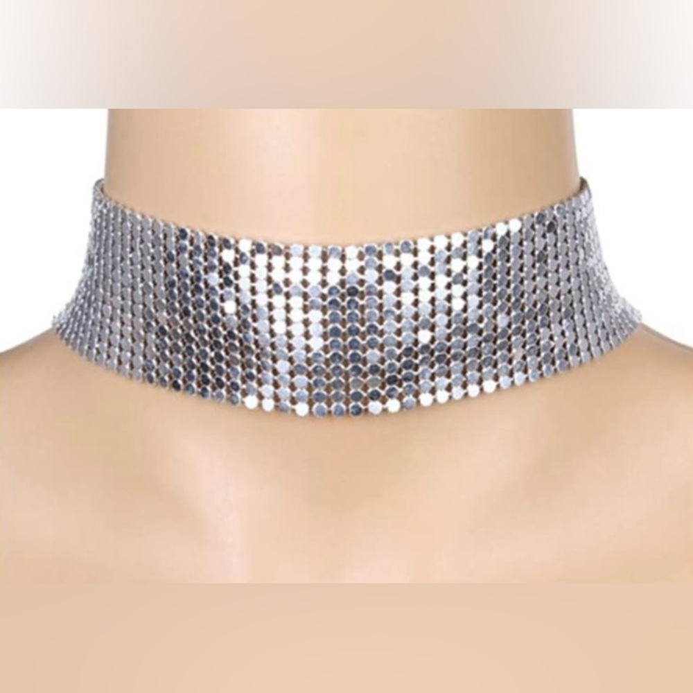 NWT silver metallic mesh adjustable choker